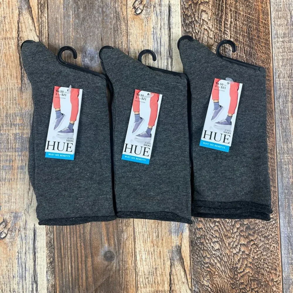HUE Women's One Size Graphite Heather Jean Socks 3-Pack